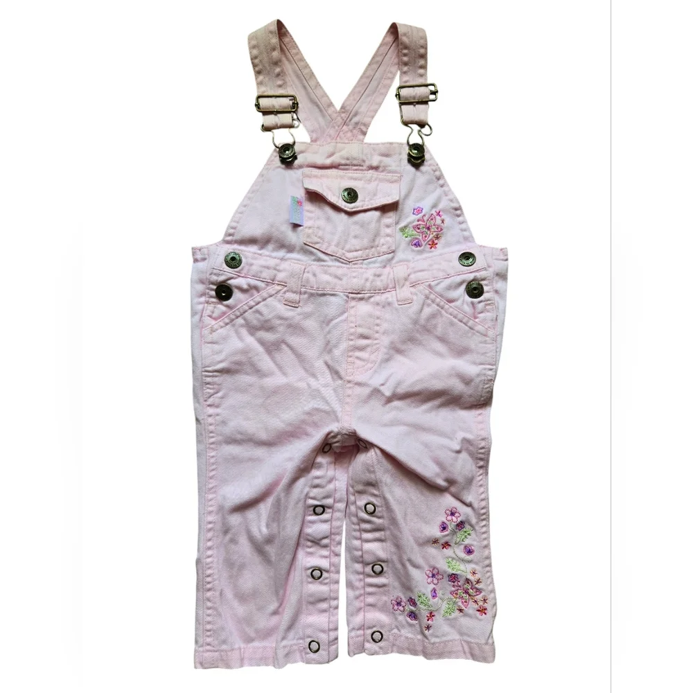 Vintage 1990s Carter's pink embroidered floral overalls